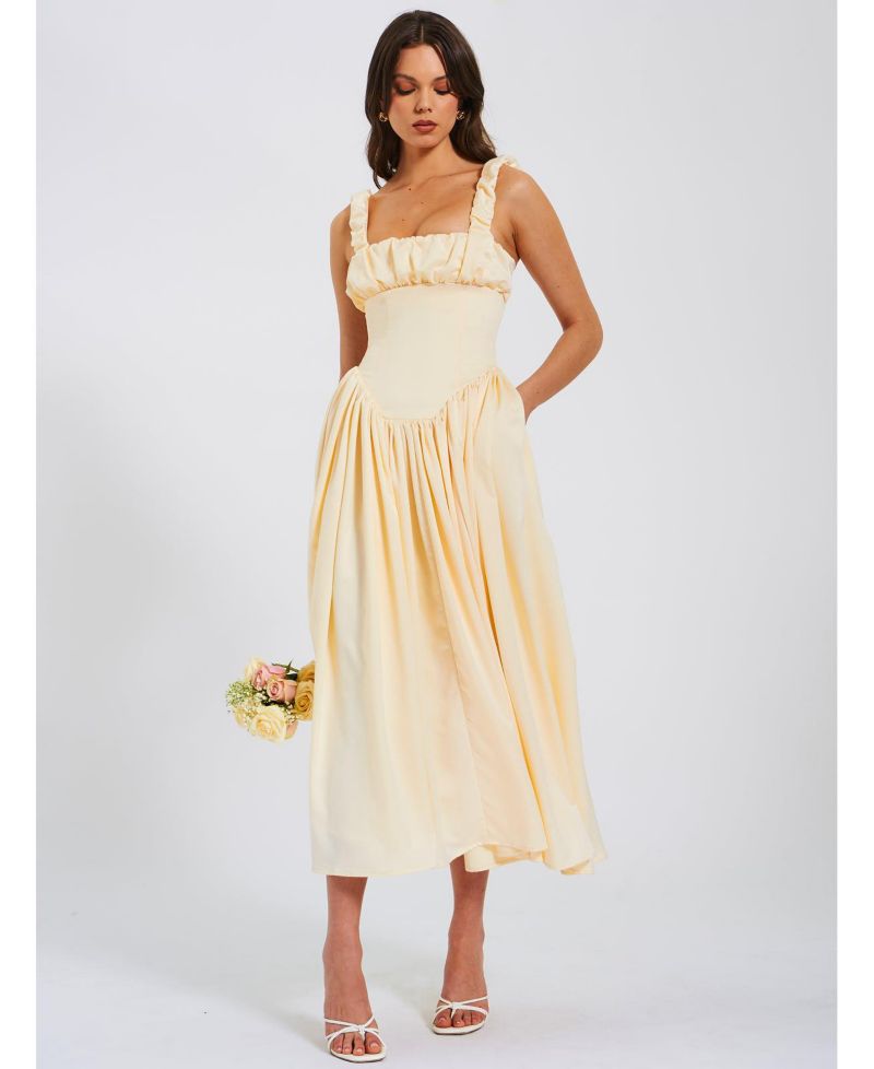 Women's Noreen Egg White Satin Drop Waist Maxi Sundress