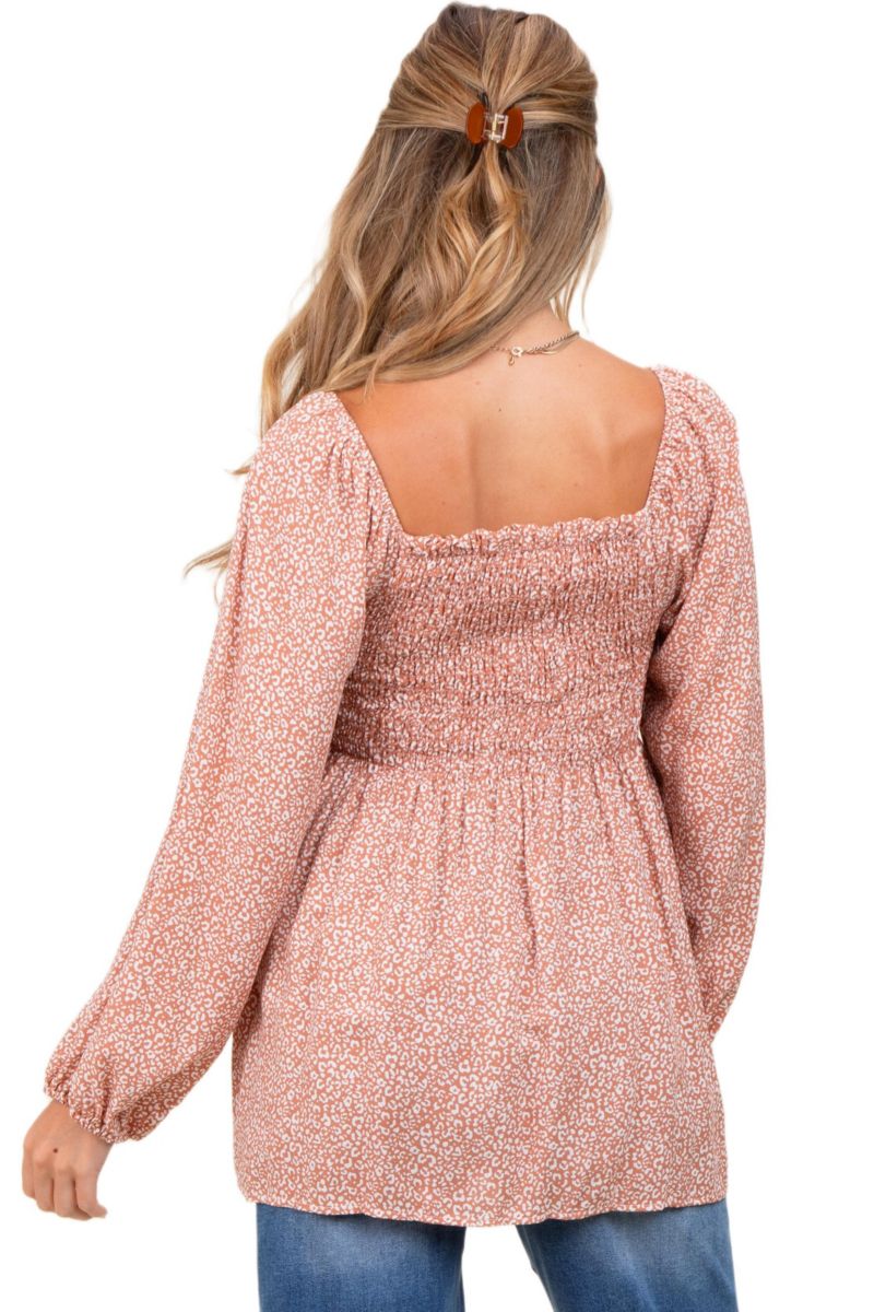 Women's Mauve Printed Smocked Tunic Top