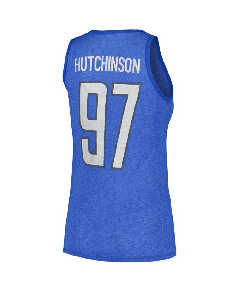 Women's Aidan Hutchinson Heather Blue Detroit Lions Name & Number Tri-Blend Tank Top
