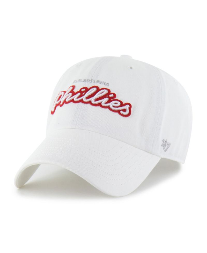 Women's White Philadelphia Phillies Trendy Script Clean Up Adjustable Hat