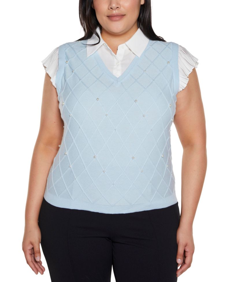 Plus Size Flutter Sleeve Two-Fer Sweater