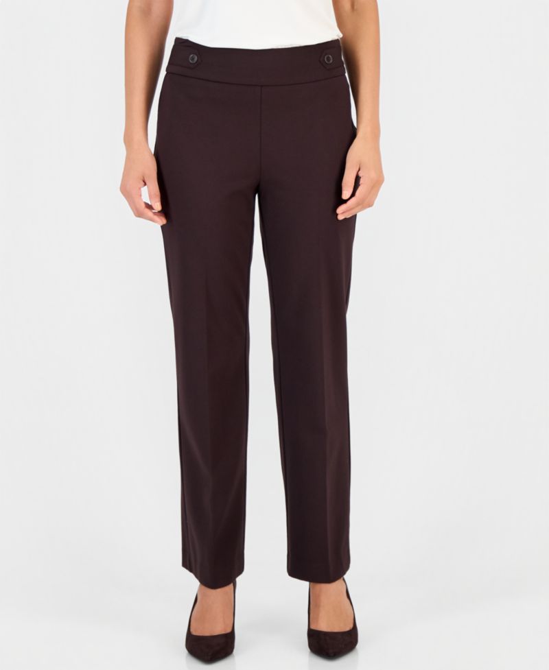Petite Mid-Rise Side-Tab Straight-Leg Pants