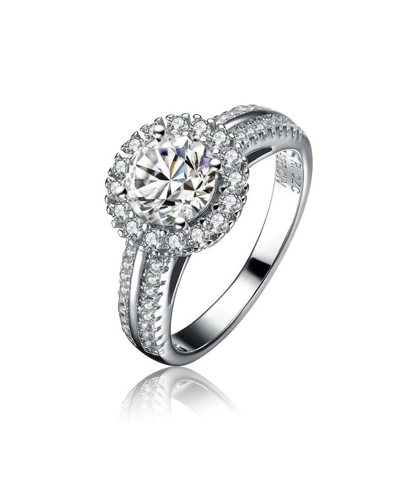 Elegant Sterling Silver White Gold Plated CZ Solitaire Ring