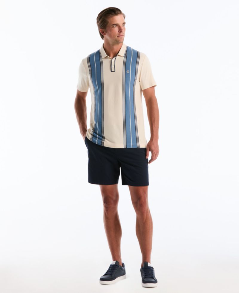 Men's Cotton Jacquard Vertical Stripe Short-Sleeve Polo Shirt