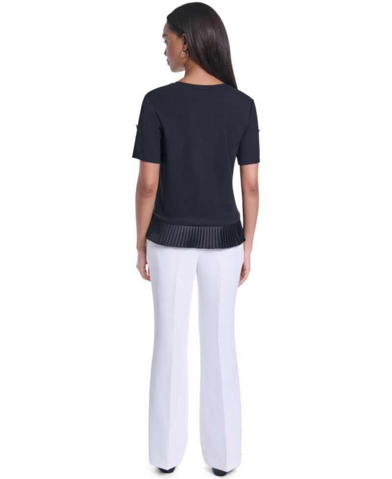Women's Crewneck Short-Sleeve Pleated-Hem Blouse