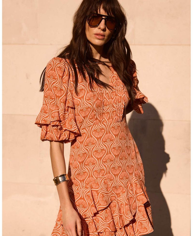Women's Printed Ruffle V-Neck Mini Dress
