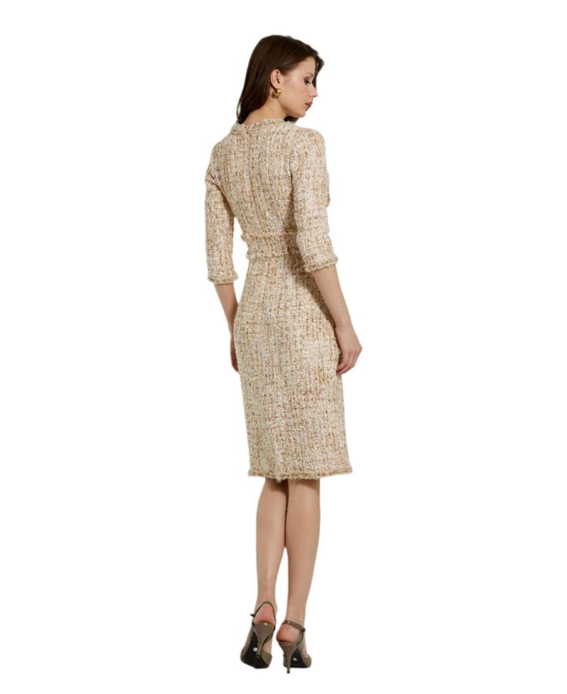 Women's 3/4 Sleeve Beaded Trim Patch Pocket Dress