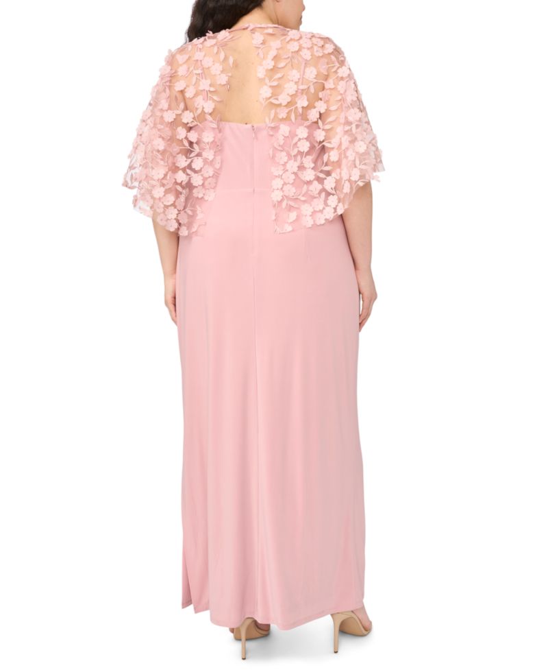 Plus Size Polyester Blend 3D Flowers Crewneck Gown