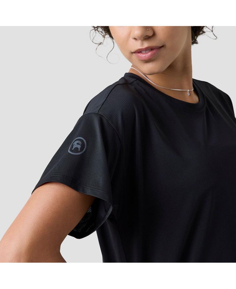 Women's Wasatch Adventure Run Drop-Needle Grid Knit Cropped Short-Sleeve T-Shirt