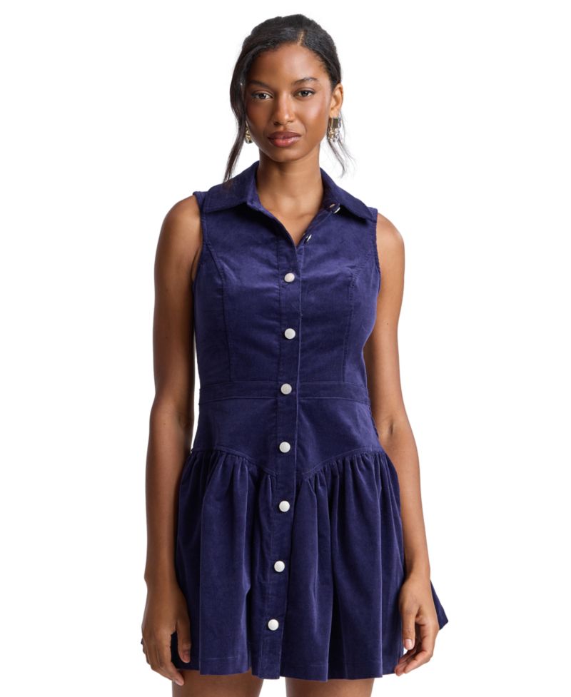 Women's Collared Sleeveless Corduroy Mini Dress