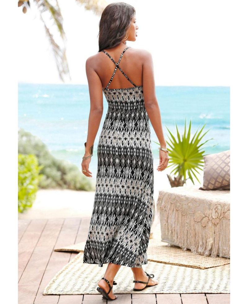 Women's Viscose Printed Crossed Strap Scoop-Neck Maxi Dress