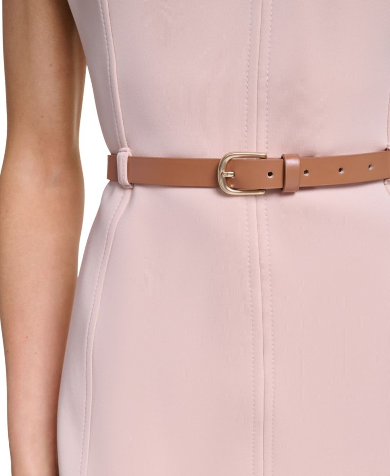Women's Cap-Sleeve V-Neck Belted Sheath Dress