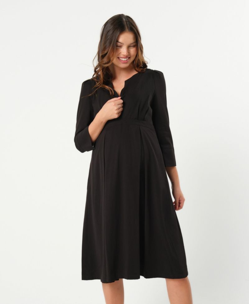 Maternity Empire Waist Nursing Midi Tea Dress in TENCEL