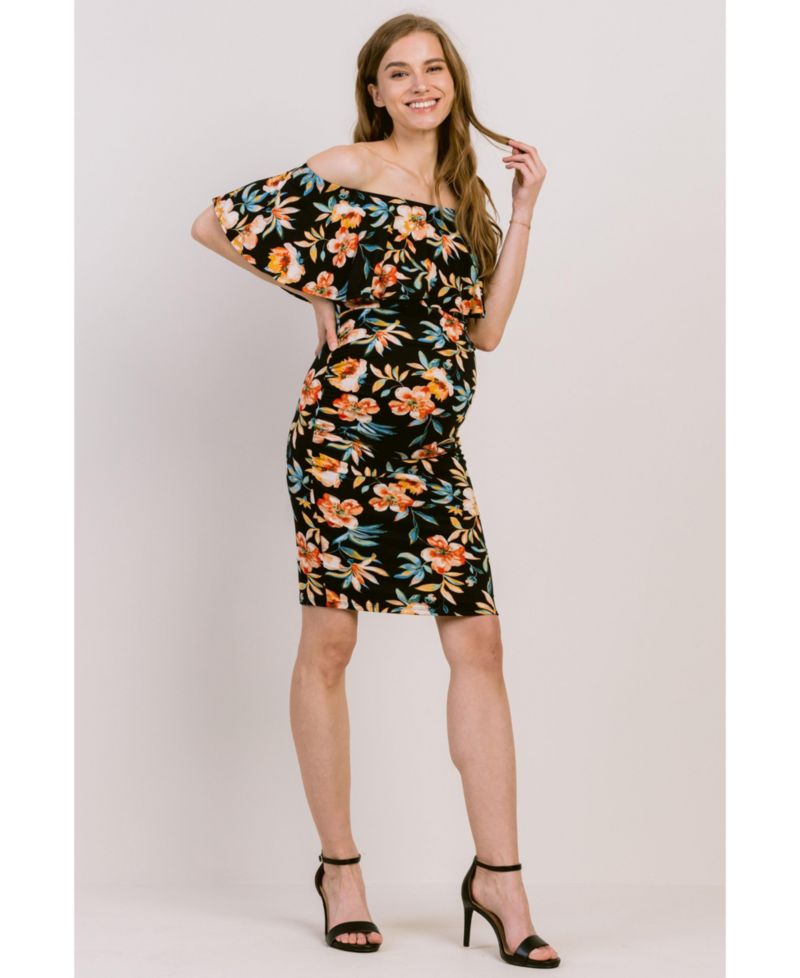 Women's Bodycon Floral Off-the-Shoulder Ruffle Dress