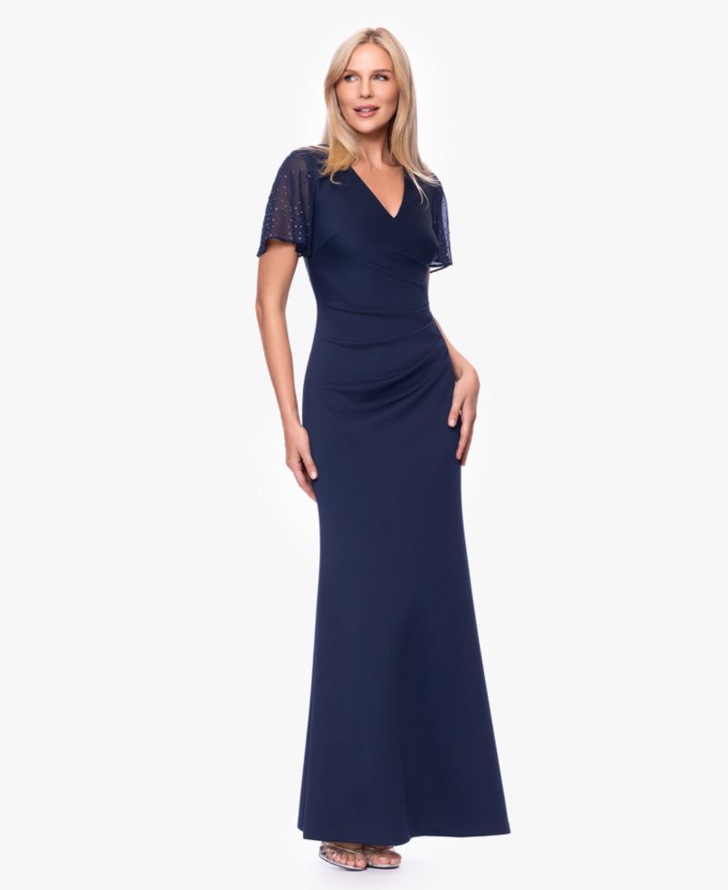 Women's Flutter-Sleeve V-Neck Gown
