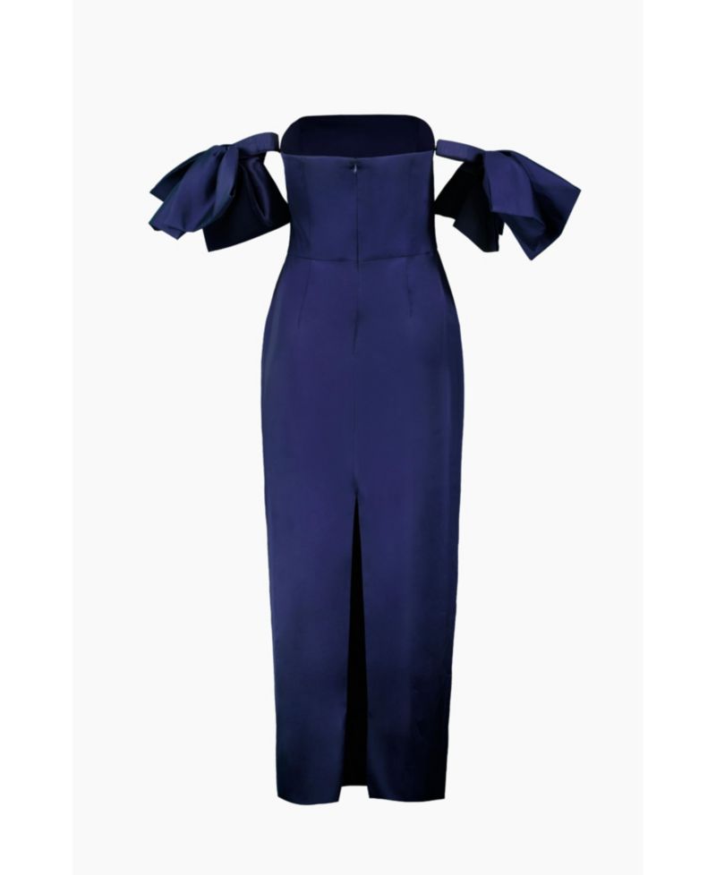 Women's Strapless Column Gown with Detachable Bow Sleeves