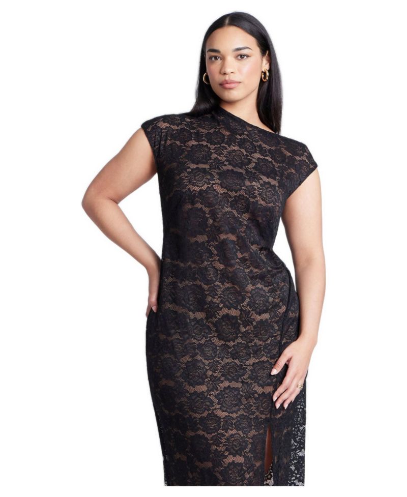 Women's Plus Size Twist Neck Lame Maxi Dress