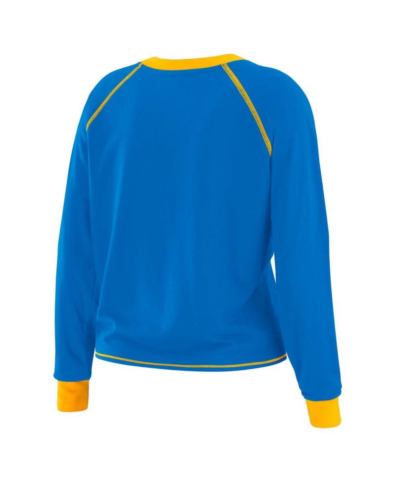 Women's Powder Blue/Yellow Los Angeles Chargers Tie-Front Long Sleeve Top