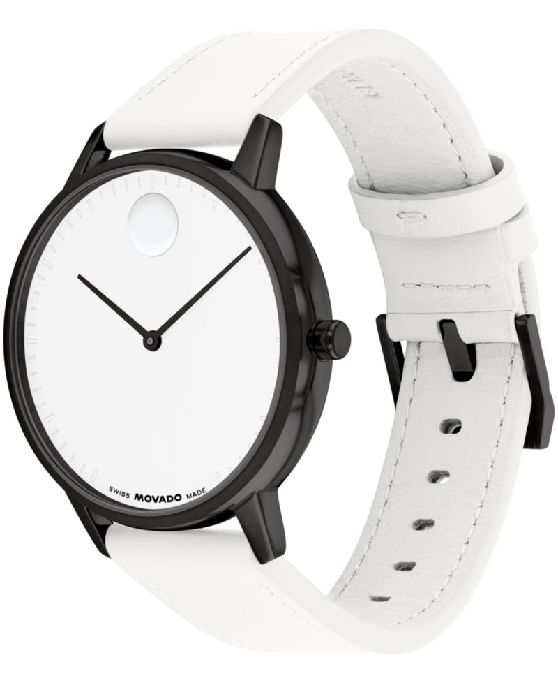 Unisex Face Swiss Quartz White Leather Watch, 39mm