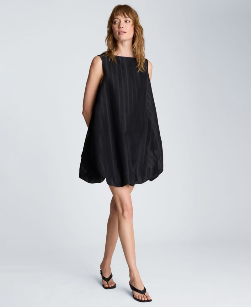 Women's Boat Neck Bubble Hem Mini Dress