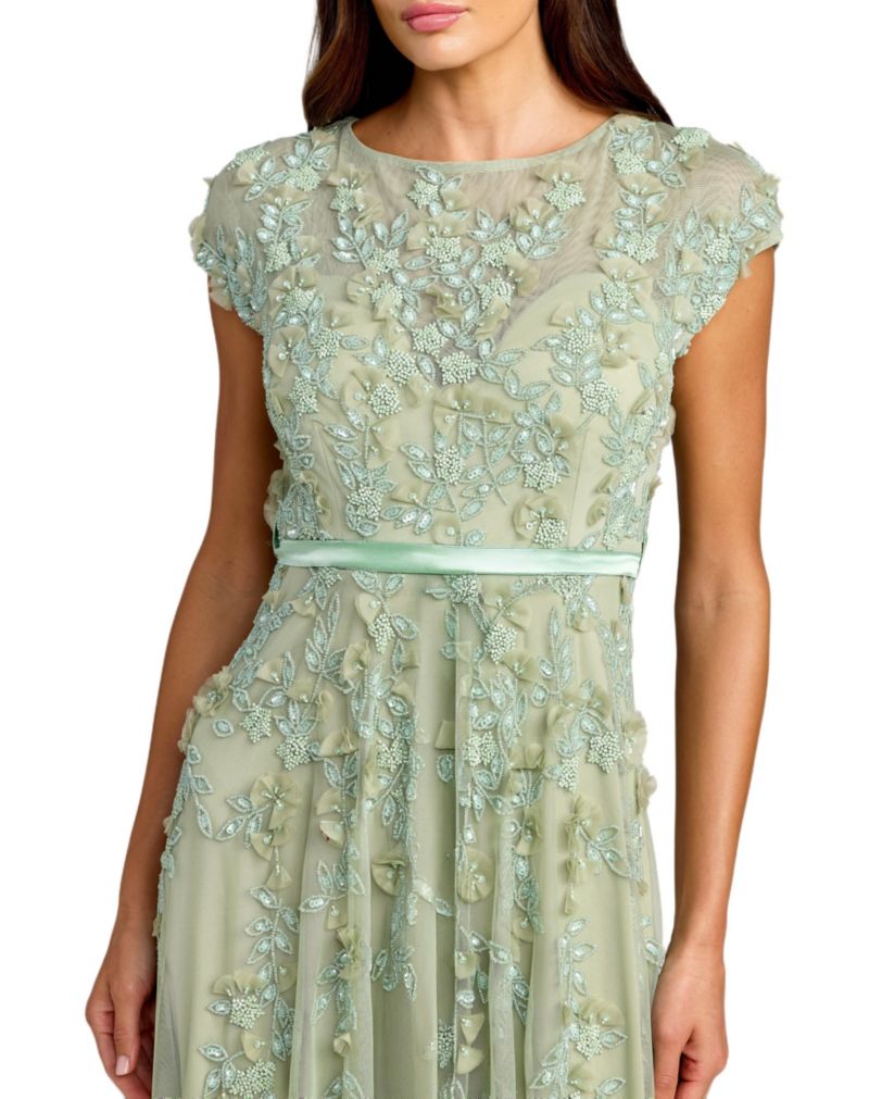 Petite Floral Embellished Cap Sleeve Midi Dress