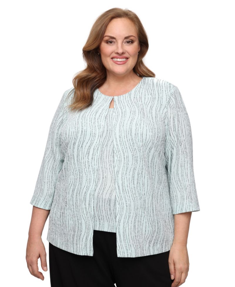Plus Size Scoop Neck Top And Jacket, 2-Piece Set