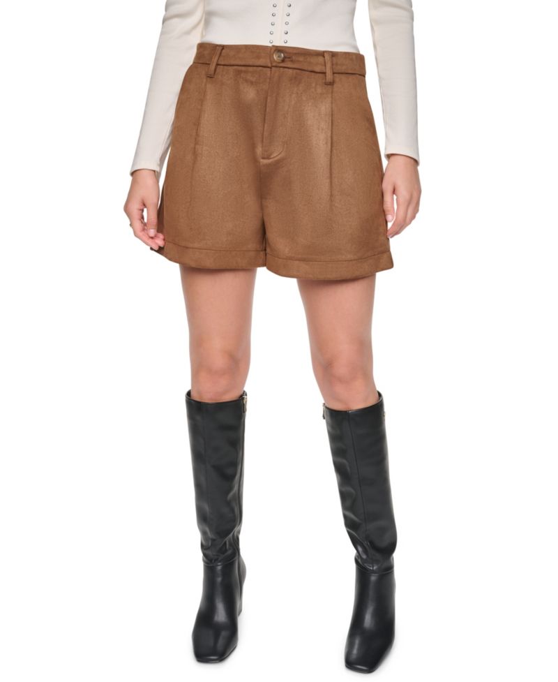 Women's High-Waisted Wide-Leg Faux Suede Shorts, 3" Inseam