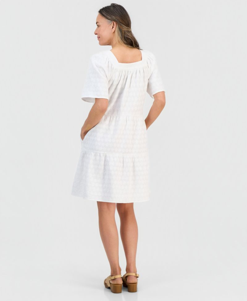 Petite Cotton Embroidered Square-Neck Dress