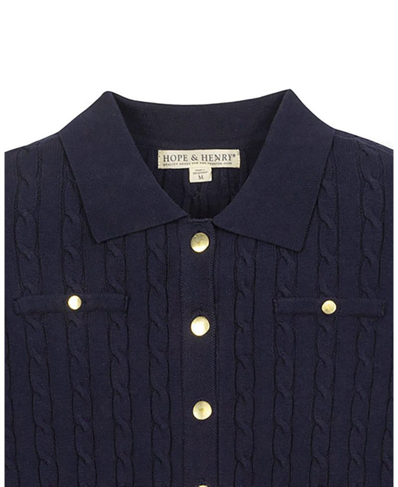 Women's Hope and Henry Organic Cable Knit Collared Cardigan Sweater