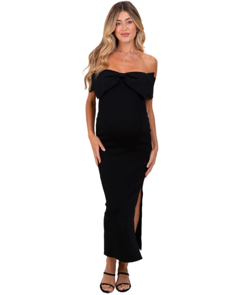 Women's Bow Detail Off Shoulder Side Slit Midi Dress