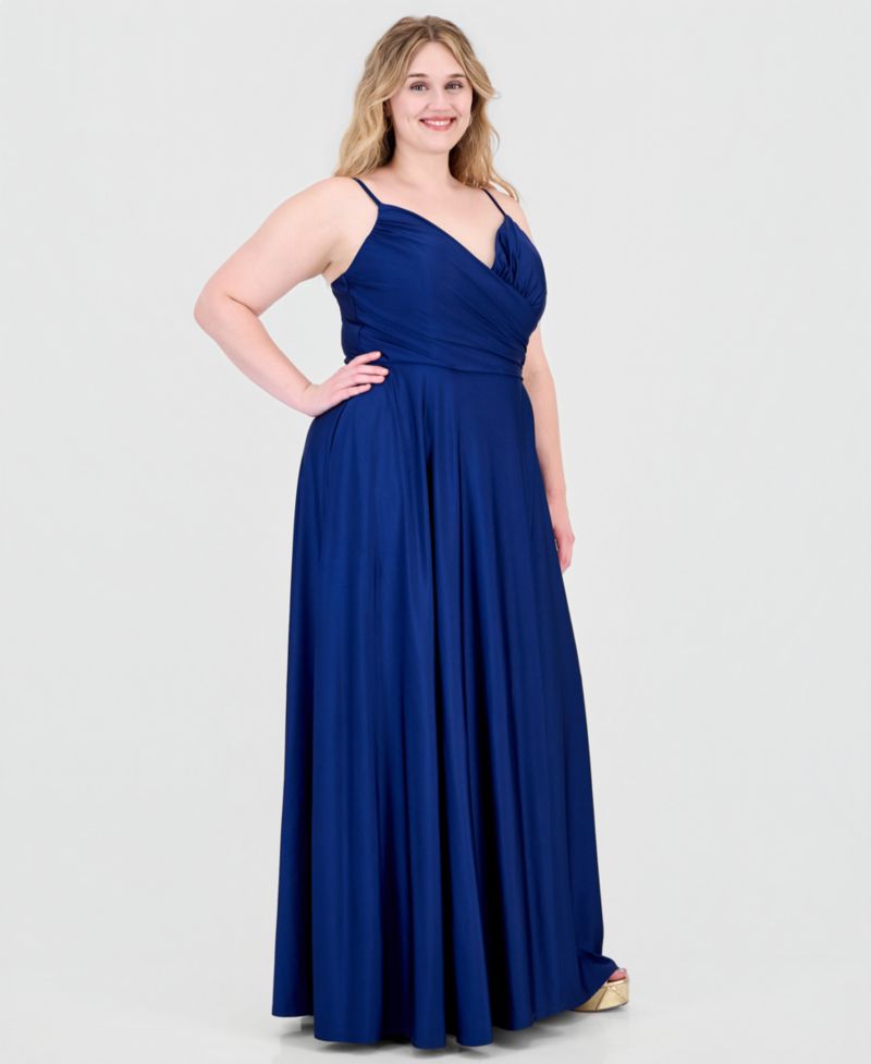 Plus Size Satin Sweetheart Wrap Gown