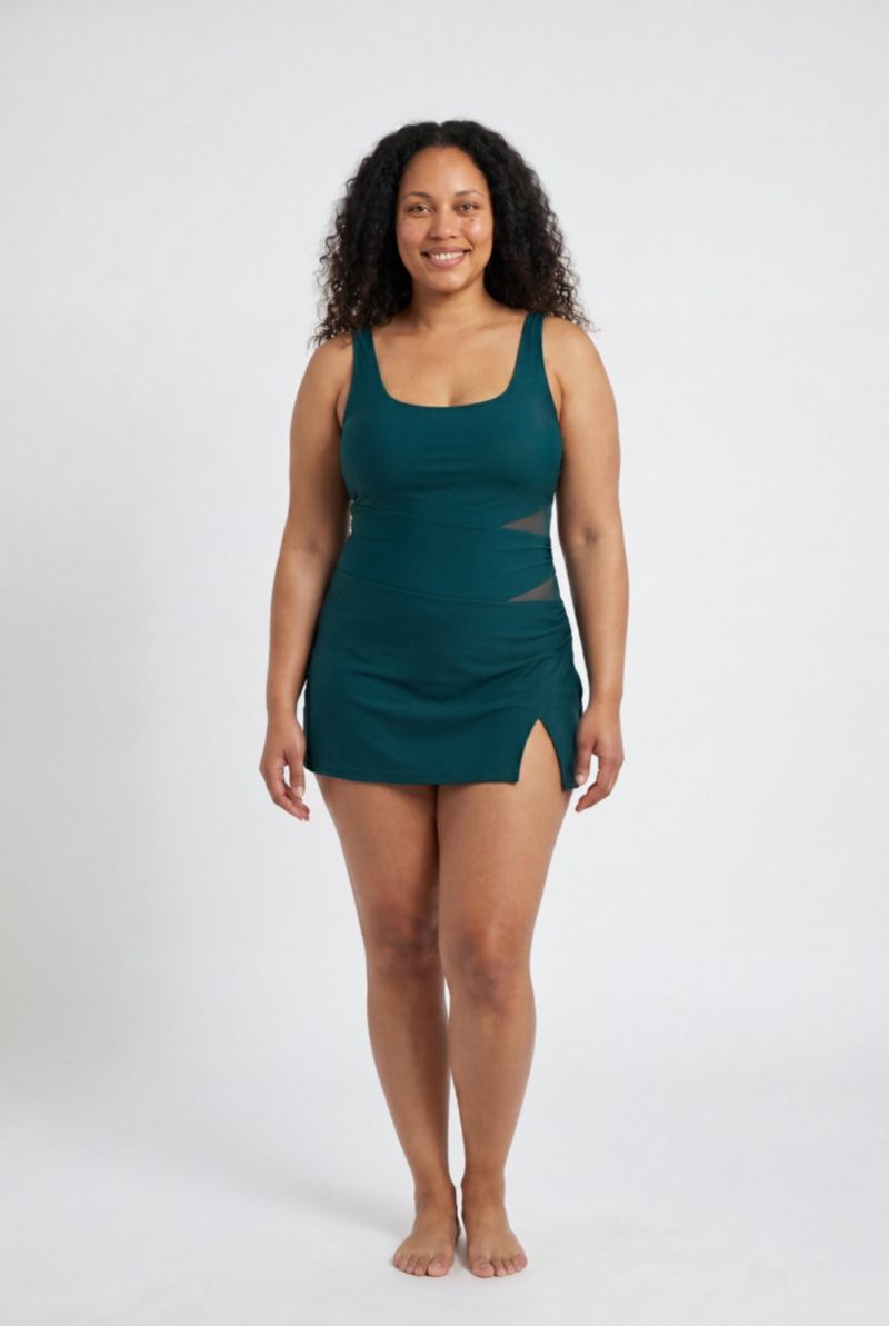 Women's Square Neck Mesh Cut Out Swimdress