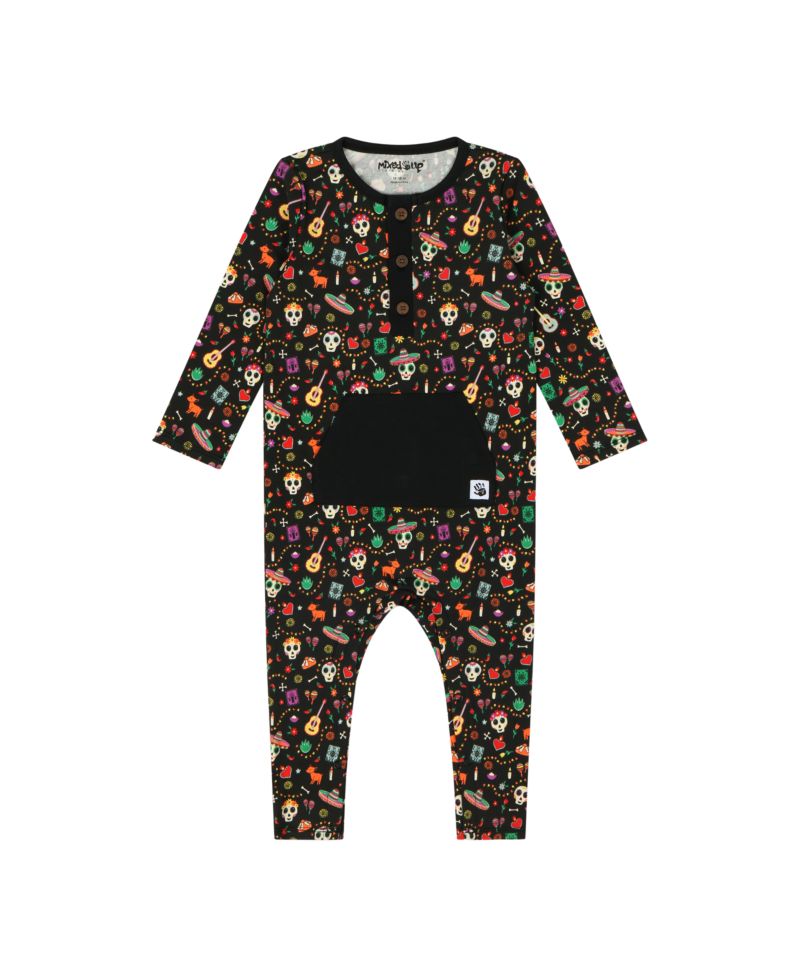 Baby Kangaroo Pocket Romper - Dia de los Muertos