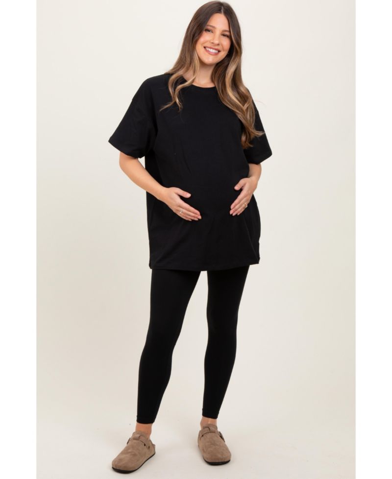 Women's Black Oversized Crewneck Short Sleeve and Legging Set