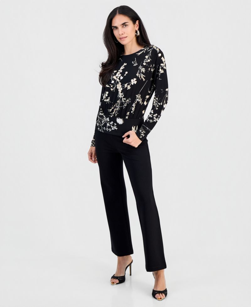 Petite Printed Crew-Neck Banded-Hem Top