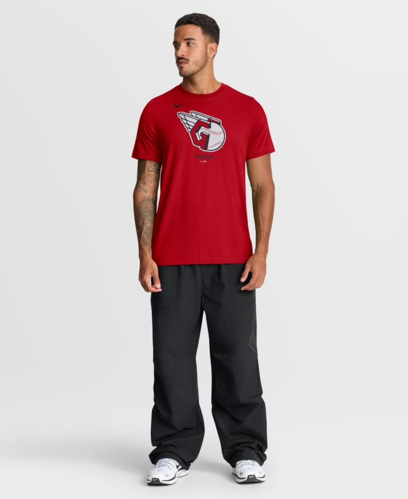 Men's Red Cleveland Guardians Tri-Blend Logo T-Shirt