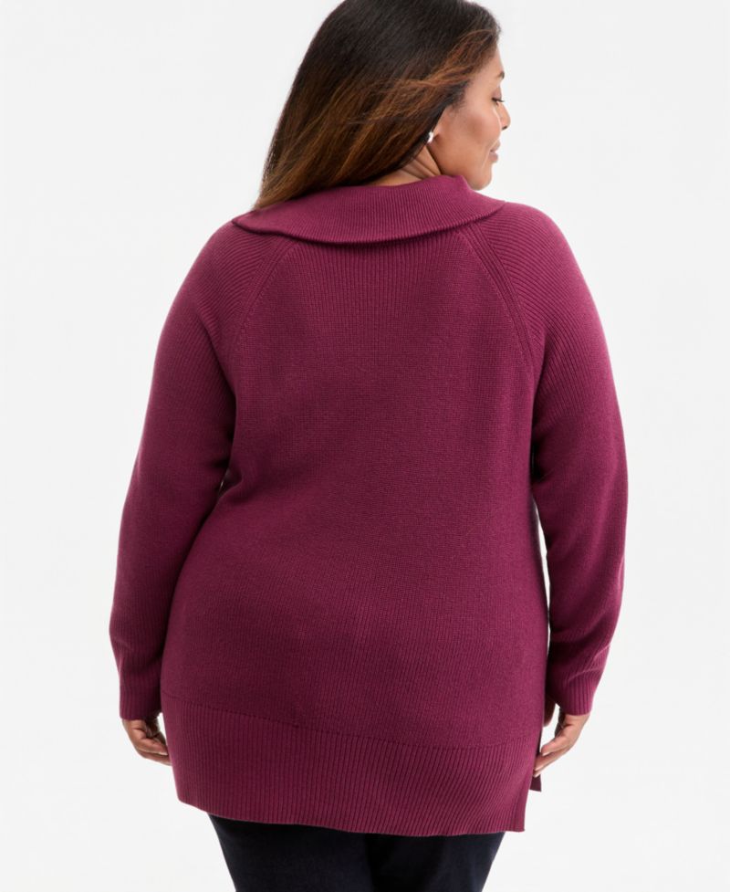 Petite High-Neck Zip Cotton Sweater