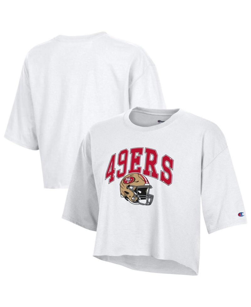 Women's White San Francisco 49ers Boyfriend Cropped T-Shirt