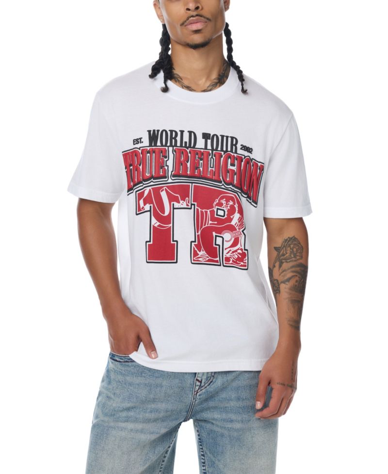 Men's Arched Logo Buddha Graphic Regular-Fit Puff-Print T-Shirt