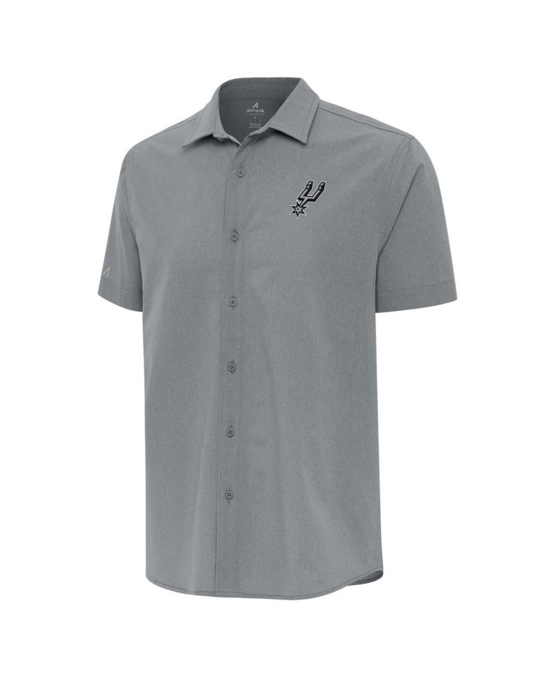 Men's Gray San Antonio Spurs Activate Woven Short Sleeve Button-Up Shirt