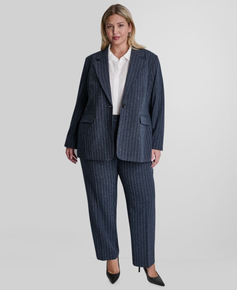 Plus Size Mid-Rise Pinstripe Pleated Trouser