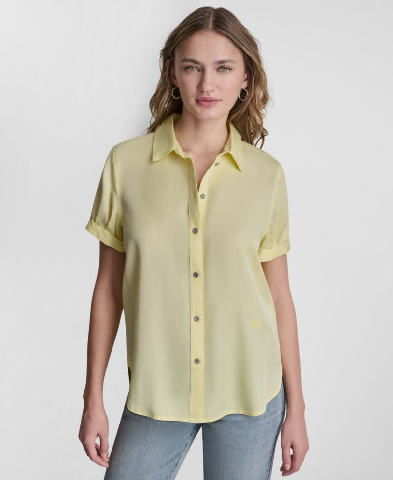 Petite Rolled Short-Sleeve Button-Up Shirt
