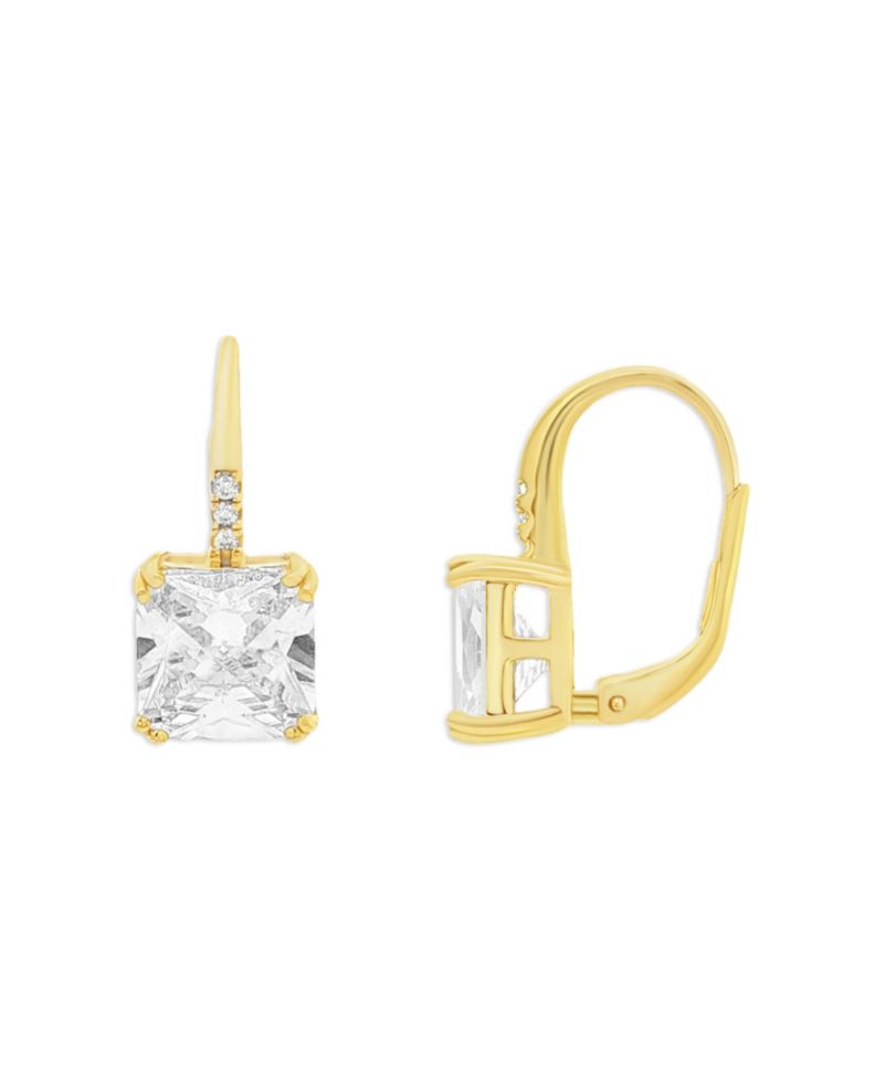 Pave Square Leverback Cubic Zirconia Earrings