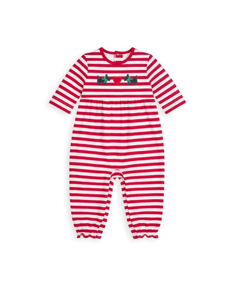Baby Girls' Stripe Applique Scotty Dogs and Heart Long Sleeve Longall