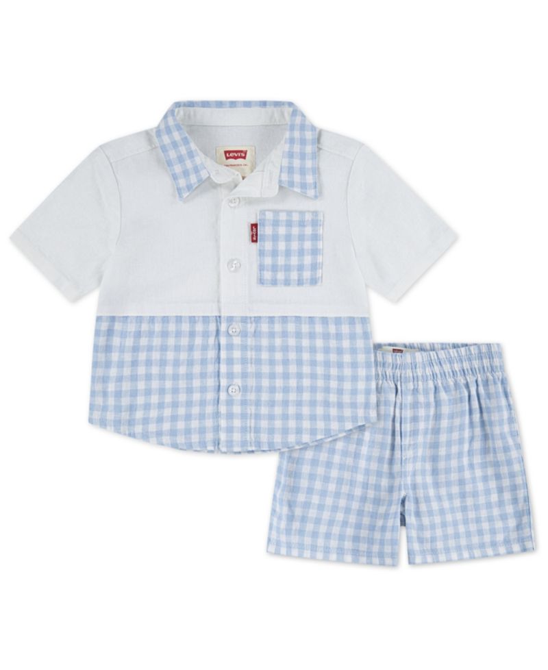 Baby Boys' Gingham Woven Shirt and Shorts, 2 -Piece Set