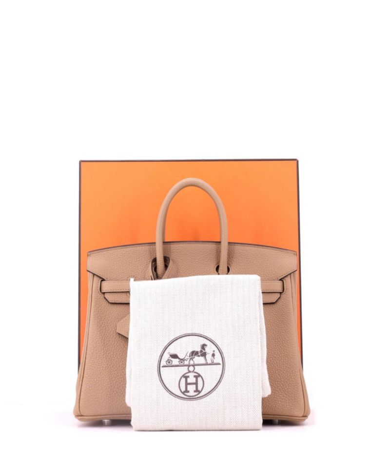 Pre-Owned Hermes Birkin 25 Handbag Brown Togo with Palladium Hardware