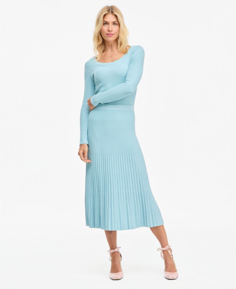 Women's Pleated Rib Midi Sweater Skirt