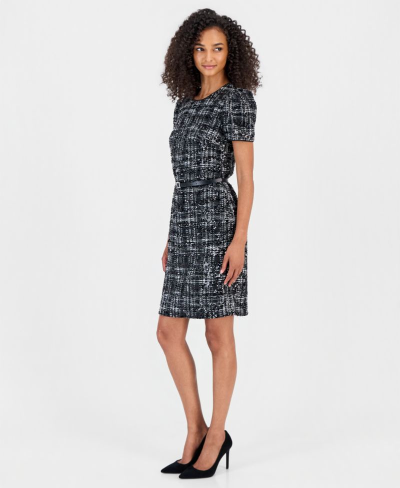 Women's Puff Sleeve Plaid Midi Dress