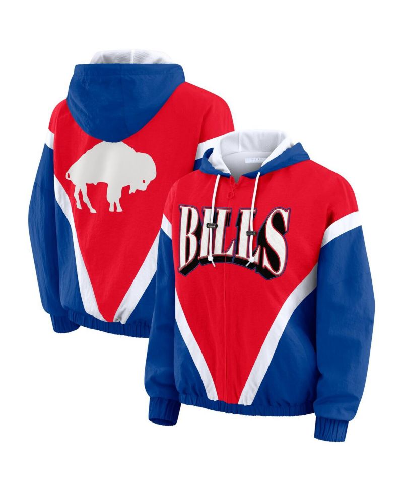 Women's Red/Royal Buffalo Bills Plus Size Retro Crinkle Full-Zip Windbreaker Jacket
