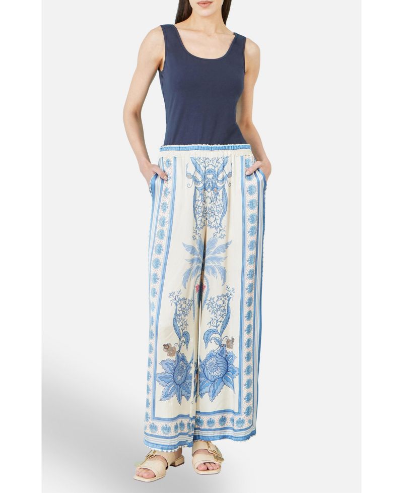 Women's Satin Print Placement Relaxed Trousers